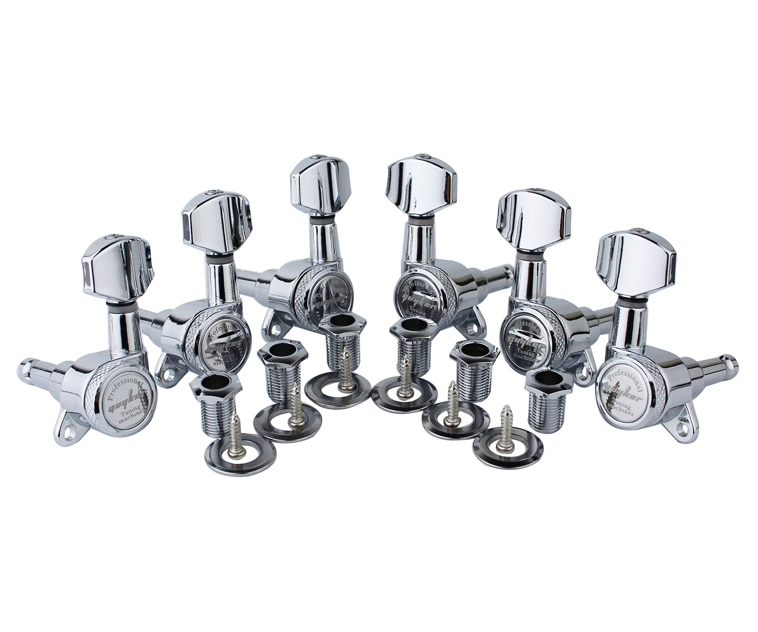 Guyker Guitar Locking Tuners (3L + 3R Handed) - 1:18 Lock String Tuning Key Pegs Machine Head With Hexagonal Handle Replacement